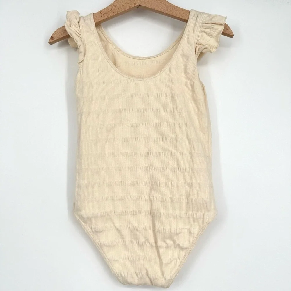 Rylee + Cru Cream Natural Ruffle Ribbed Bodysuit 2-3 Y‎